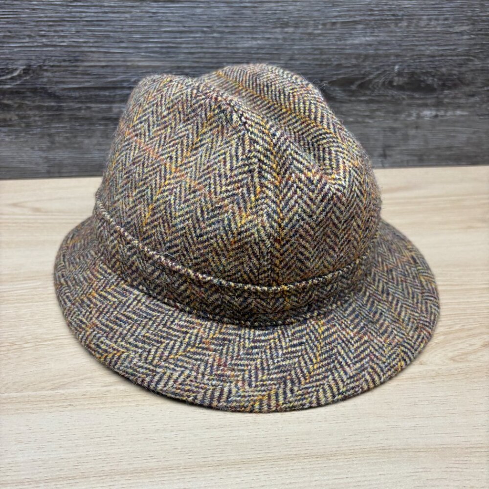 Vintage Wigens Harris‎ Tweed Hat Mens Size 58 Brown Wool Fedora